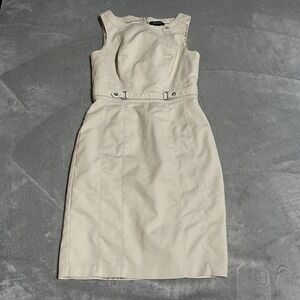 White House Black Market Dress Womens 4 Beige Sleeveless Office Career